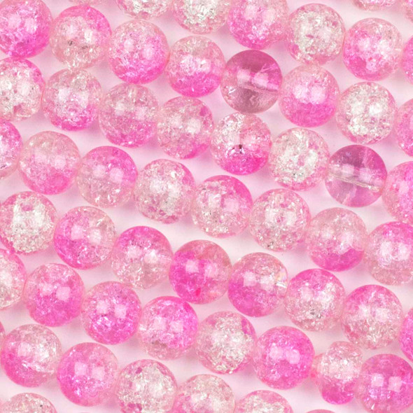 Crackle Glass 10mm Pink Round Beads - color #V1, 30 inch strand