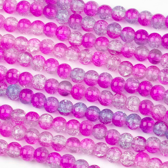 Crackle Glass 6mm Hot Pink & Blue Round Beads - color #V34, 30 inch strand