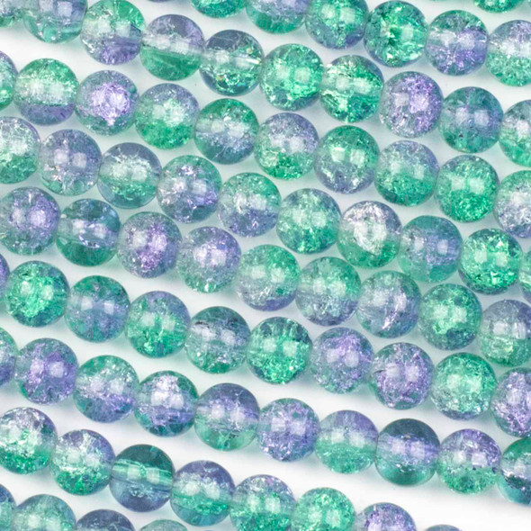 Crackle Glass 8mm Periwinkle & Light Green Round Beads - color #V39, 30 inch strand