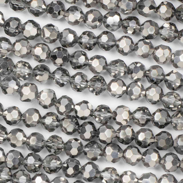 Crystal 8mm Opaque Silver Kissed Black Diamond  Faceted Round Beads - 15 inch strand