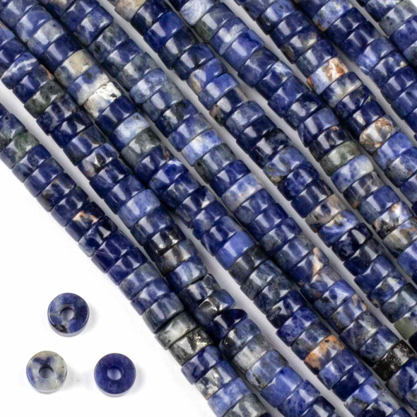 Large Hole Sodalite 4x8mm Heishi Beads with a 2.5mm Drilled Hole - approx. 8 inch strand