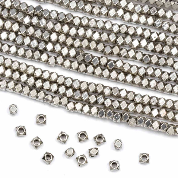 Silver "Pewter" (zinc-based alloy) 2.25x3mm Faceted Short Cube Beads - approx. 14 inch strand