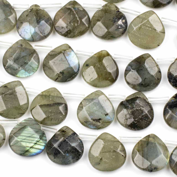 Labradorite 14x15mm Faceted Top Drilled Almond Teardrop Beads - 8 inch strand