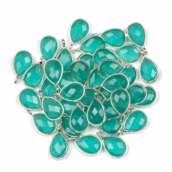 Aqua Chalcedony approximately 8x14mm Faceted Tiny Teardrop Drop with a Sterling Silver Bezel - 1 per bag