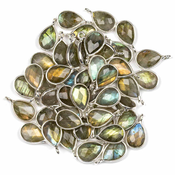 Labradorite approximately 8x14mm Faceted Tiny Teardrop Drop with a Sterling Silver Bezel - 1 per bag