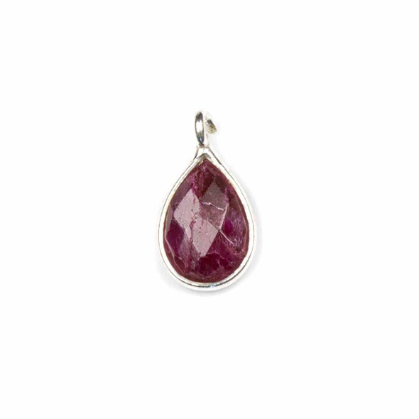 Ruby approximately 8x14mm Faceted Tiny Teardrop Drop with a Sterling Silver Bezel - 1 per bag
