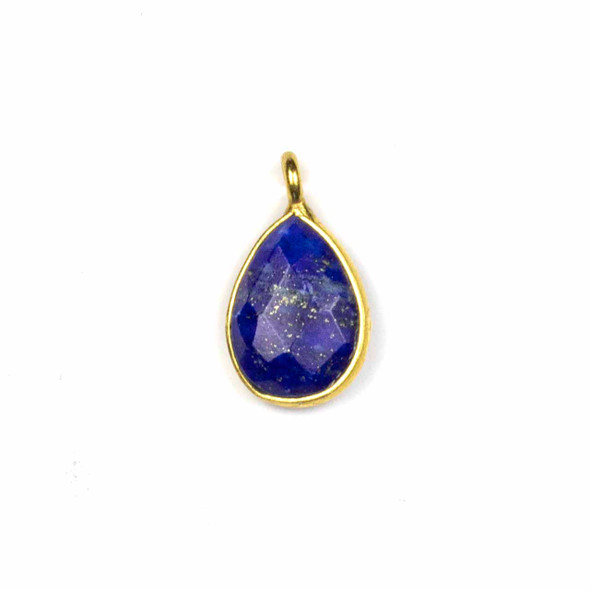 Lapis approximately 8x14mm Faceted Tiny Teardrop Drop with an 18k Gold Bezel - 1 per bag