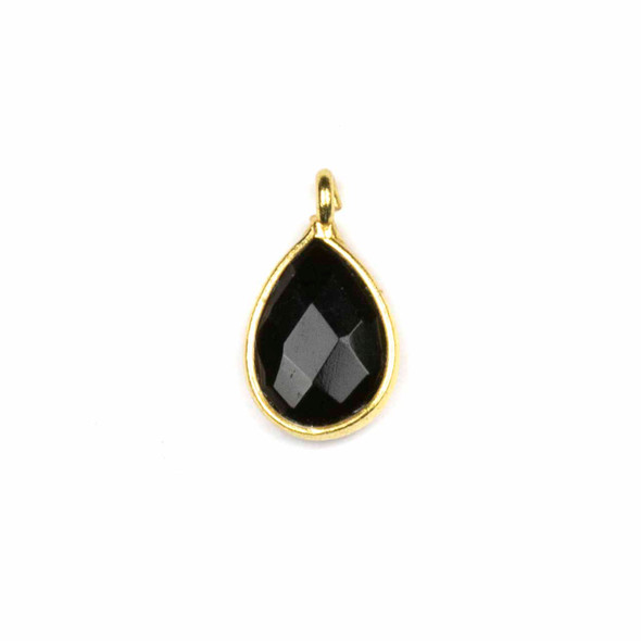 Onyx approximately 8x14mm Faceted Tiny Teardrop Drop with an 18k Gold Bezel - 1 per bag