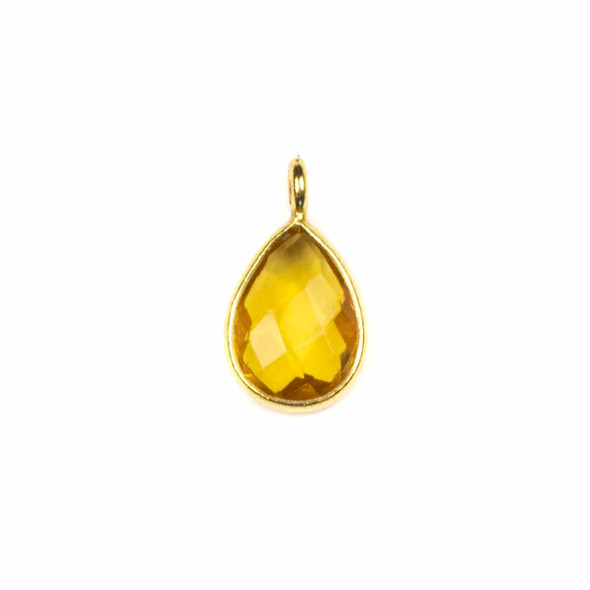 Yellow Quartz approximately 8x14mm Faceted Tiny Teardrop Drop with an 18k Gold Bezel - 1 per bag