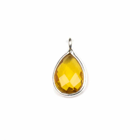 Yellow Quartz approximately 8x14mm Faceted Tiny Teardrop Drop with a Sterling Silver Bezel - 1 per bag