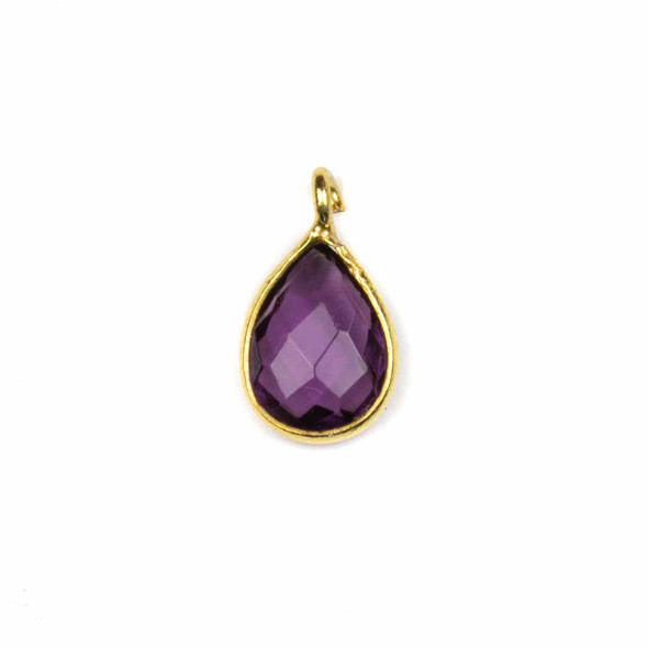 Purple Quartz approximately 8x14mm Faceted Tiny Teardrop Drop with an 18k Gold Bezel - 1 per bag