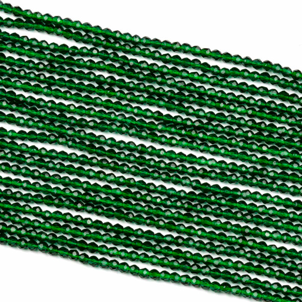 Crystal 2mm Dark Green Faceted Round Beads - 14 inch strand