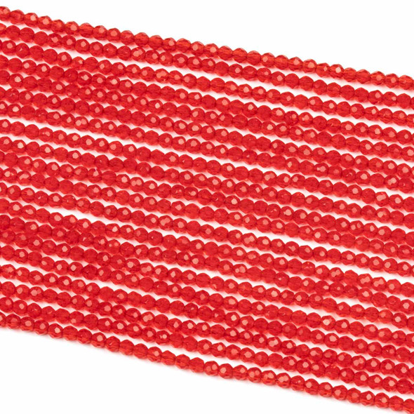 Crystal 2mm Siam Red Faceted Round Beads - 14 inch strand