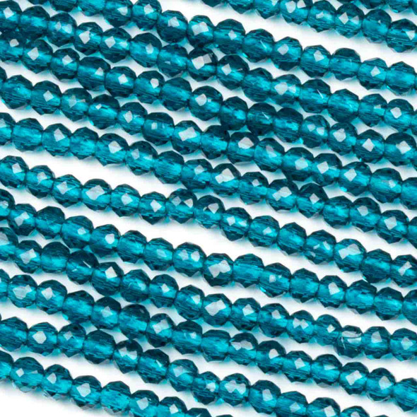 Crystal 2mm Peacock Blue Faceted Round Beads - 14 inch strand