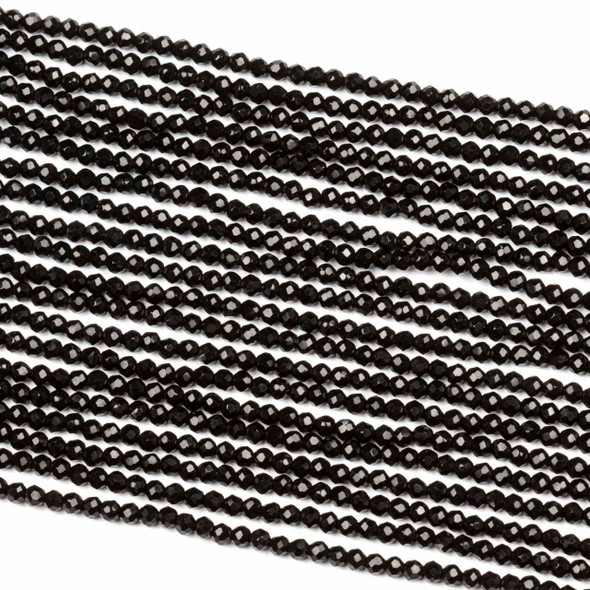 Crystal 2mm Opaque Black Faceted Round Beads - 14 inch strand