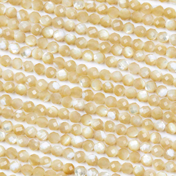 Mother of Pearl 4mm Yellow Faceted Round Beads - 15 inch strand