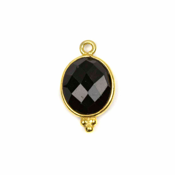 Onyx 11x20mm Faceted Oval Drop with 18k Gold Bezel and 3 Tiny Dots - 1 per bag