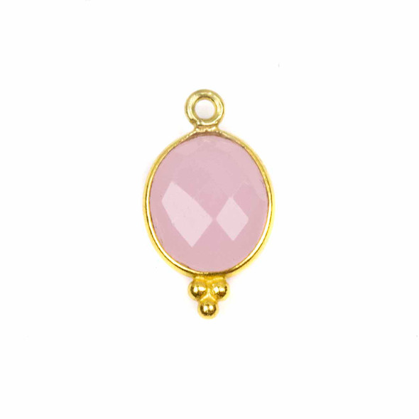 Pink Chalcedony 11x20mm Faceted Oval Drop with 18k Gold Bezel and 3 Tiny Dots - 1 per bag