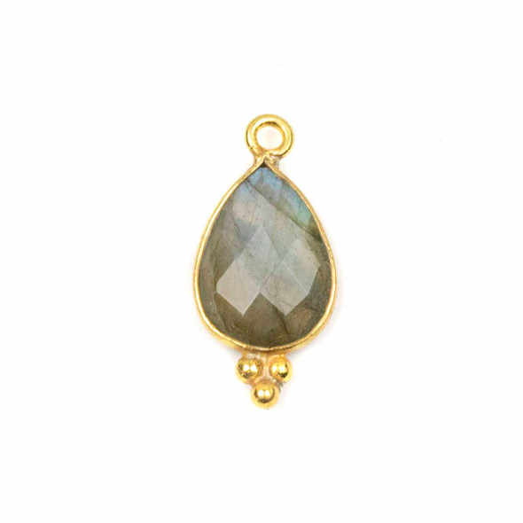 Labradorite 10x21mm Faceted Teardrop Drop with Gold Vermeil Bezel and 3 Tiny Dots - 1 per bag