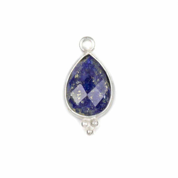 Lapis 10x21mm Faceted Teardrop Drop with Sterling Silver Bezel and 3 Tiny Dots - 1 per bag