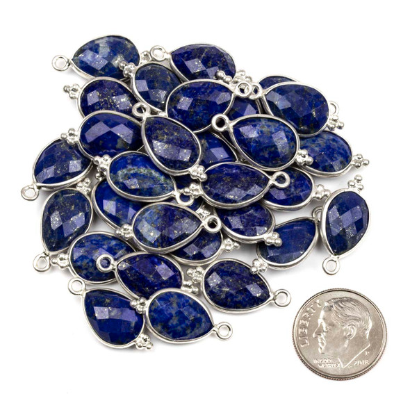 Lapis 10x21mm Faceted Teardrop Drop with Sterling Silver Bezel and 3 Tiny Dots - 1 per bag