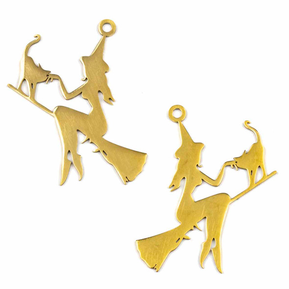 18k Gold Plated Stainless Steel 35x39.5mm Witch and Cat on a Broom Components - 2 per bag