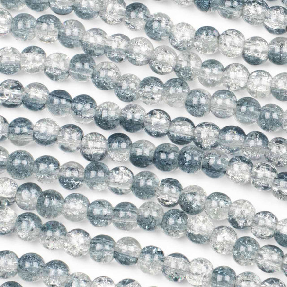 Crackle Glass 6mm Gray Round Beads - color #V8, 30 inch strand