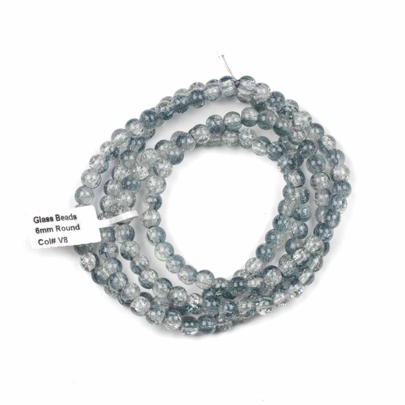 Crackle Glass 6mm Gray Round Beads - color #V8, 30 inch strand