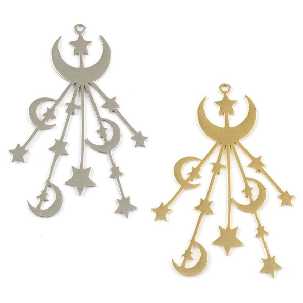 Cherry Tree Beads 304 Stainless Steel 36x52mm Celestial Moons & Stars Components - 2 per bag 