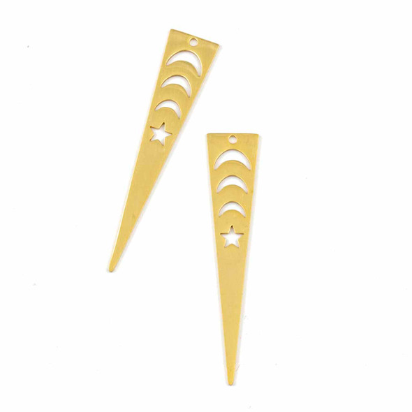 18k Gold Plated Stainless Steel 10x48mm Inverted Triangle Components with 3 Moons and a Star - 2 per bag
