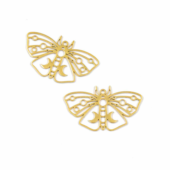 18k Gold Plated Stainless Steel 20.5x36mm Luna Moth Components with 2 Moons - 2 per bag