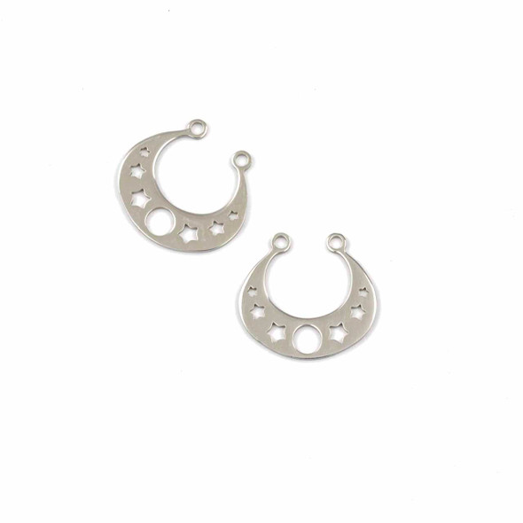 Natural Silver Stainless Steel 19x20mm Small Horse Shoe Components with Moon Phase and 2 Holes - 2 per bag