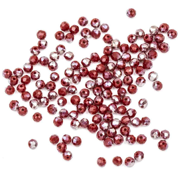 Crystal 2x3mm Opaque Silver Kissed Cherry Red Faceted Rondelle Beads - Approx. 15.5 inch strand