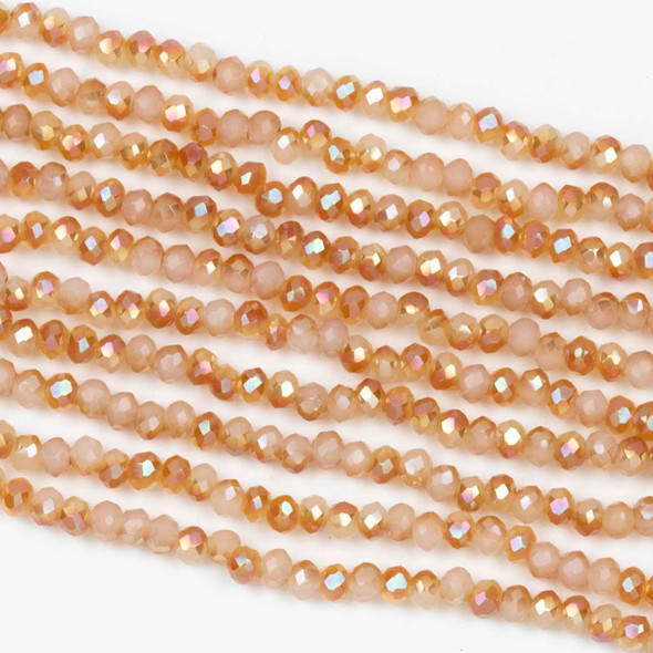 Crystal 2x2mm Opaque Pumpkin Kissed Cream Faceted Rondelle Beads - Approx. 15.5 inch strand