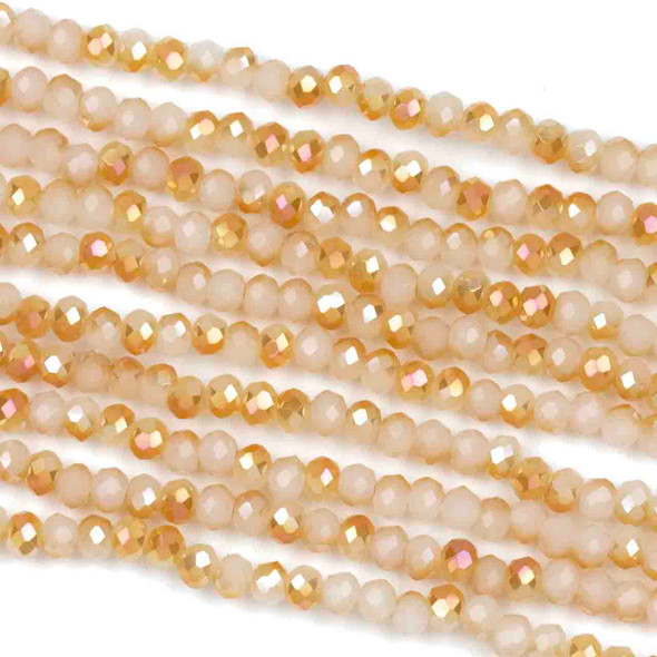 Crystal 2x3mm Opaque Pumpkin Kissed Cream Faceted Rondelle Beads - Approx. 15.5 inch strand