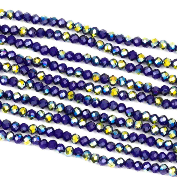 Crystal 2x2mm Opaque Gold Kissed Navy Blue Faceted Rondelle Beads - Approx. 15.5 inch strand