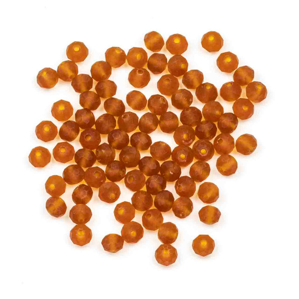 Crystal 4x6mm Matte Amber Faceted Rondelle Beads - Approx. 15.5 inch strand