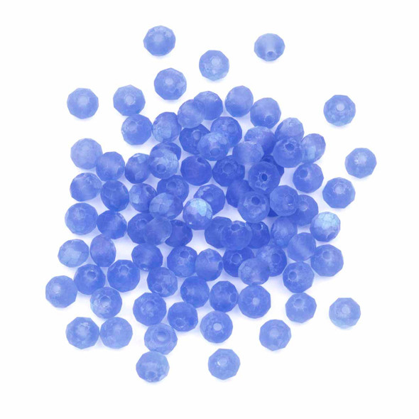 Crystal 4x6mm  AB Kissed Matte Blue Bell Faceted Rondelle Beads - Approx. 15.5 inch strand