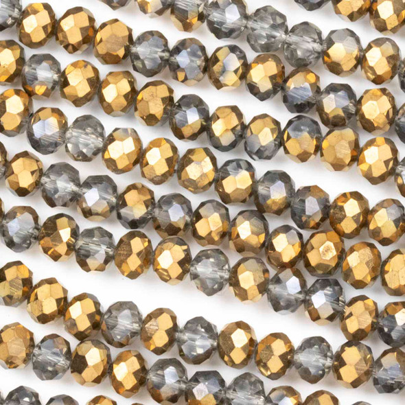 Crystal 4x6mm Opaque Copper Kissed Smoky Grey Faceted Rondelle Beads - Approx. 15.5 inch strand