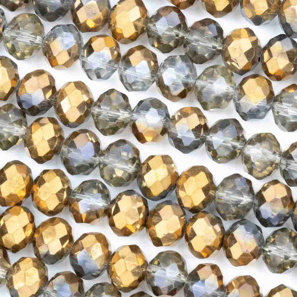 Crystal 6x8mm Opaque Copper Kissed Smoky Grey Faceted Rondelle Beads - Approx. 15.5 inch strand