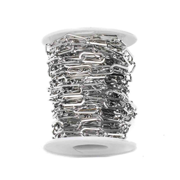 Natural Silver Stainless Steel 6.5x16mm Paper Clip Chain - 5 meter spool
