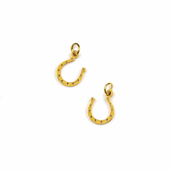 18k Gold Plated Stainless Steel 10x17mm Tiny Horseshoe Charm Components with 5mm Open Jump Ring - 2 per bag
