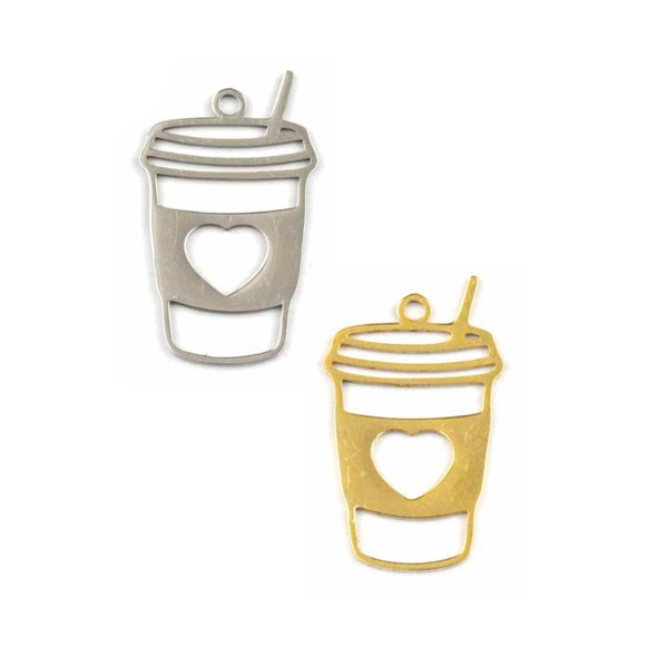 Cherry Tree Beads 304 Stainless Steel 14.5x24.5mm Coffee Cup with Straw Components - 2 per bag 