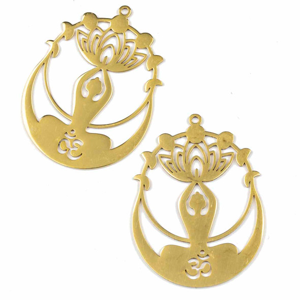 18k Gold Plated Stainless Steel 32x43mm Yoga Components with Ohm, Lotus, & Moon Phase- 2 per bag