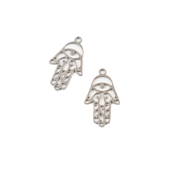Natural Silver Stainless Steel 13x25mm Hamsa Components - 2 per bag