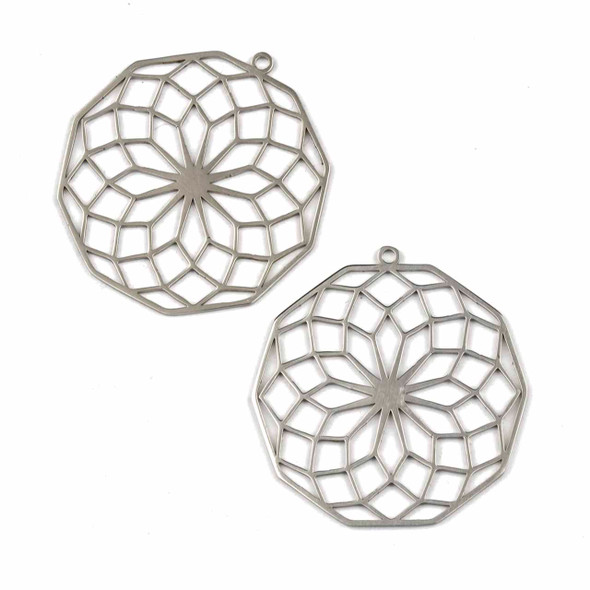 Natural Silver Stainless Steel 33x35mm Flower of Light Components - 2 per bag