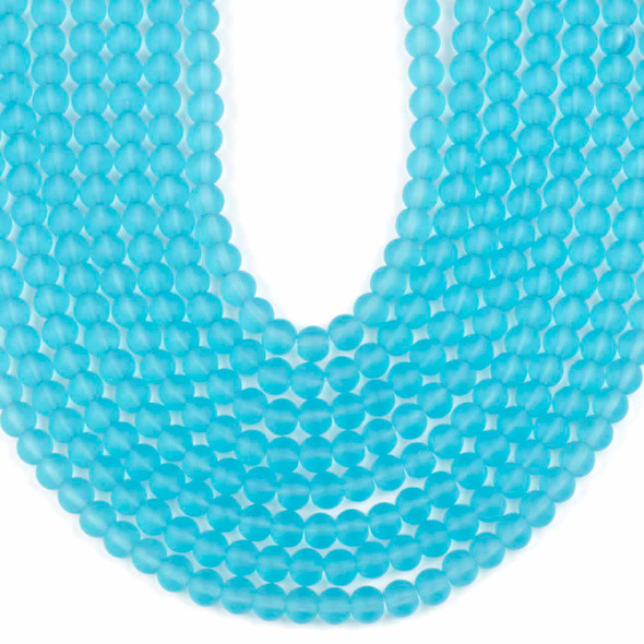 Matte Glass, Sea Glass Style 8mm Light Aqua Blue Round Beads - 15 inch strand