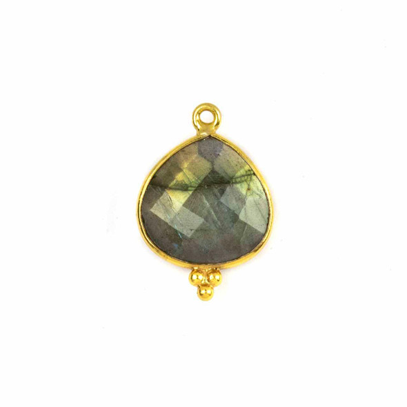 Cherry Tree Beads Labradorite 15x22mm Faceted Almond/Teardrop Drop with Gold Vermeil Bezel and 3 Tiny Dots - 1 piece 