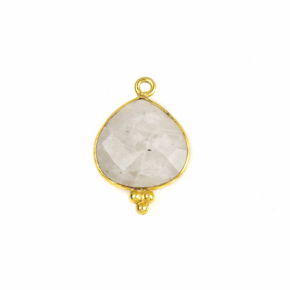 Moonstone 15x22mm Faceted Almond/Teardrop Drop with Gold Vermeil Bezel and 3 Tiny Dots - 1 piece