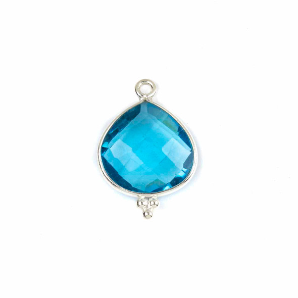 London Blue Quartz 15x22mm Faceted Almond/Teardrop Drop with Sterling Silver Bezel and 3 Tiny Dots - 1 piece